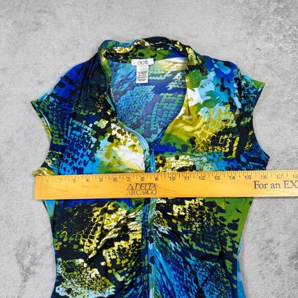 Y2K CACHE Abstract Snake Print Ruched V-Neck Babydoll Tee Stretch Eclectic Small - Picture 6 of 7